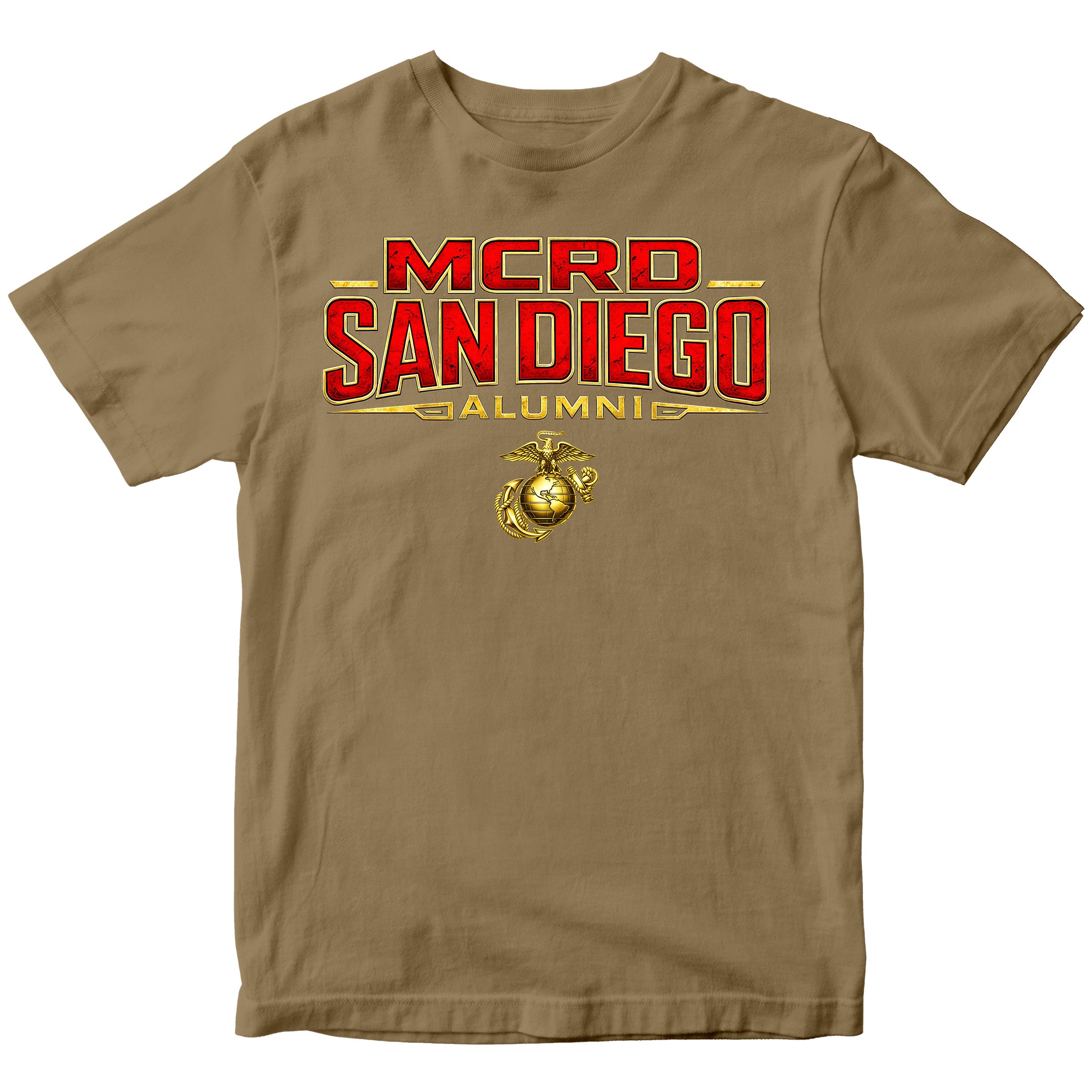 United States Marine Corps San Diego alumni shirt featuring EGA emblem. Brown MCRD San Diego Tee.