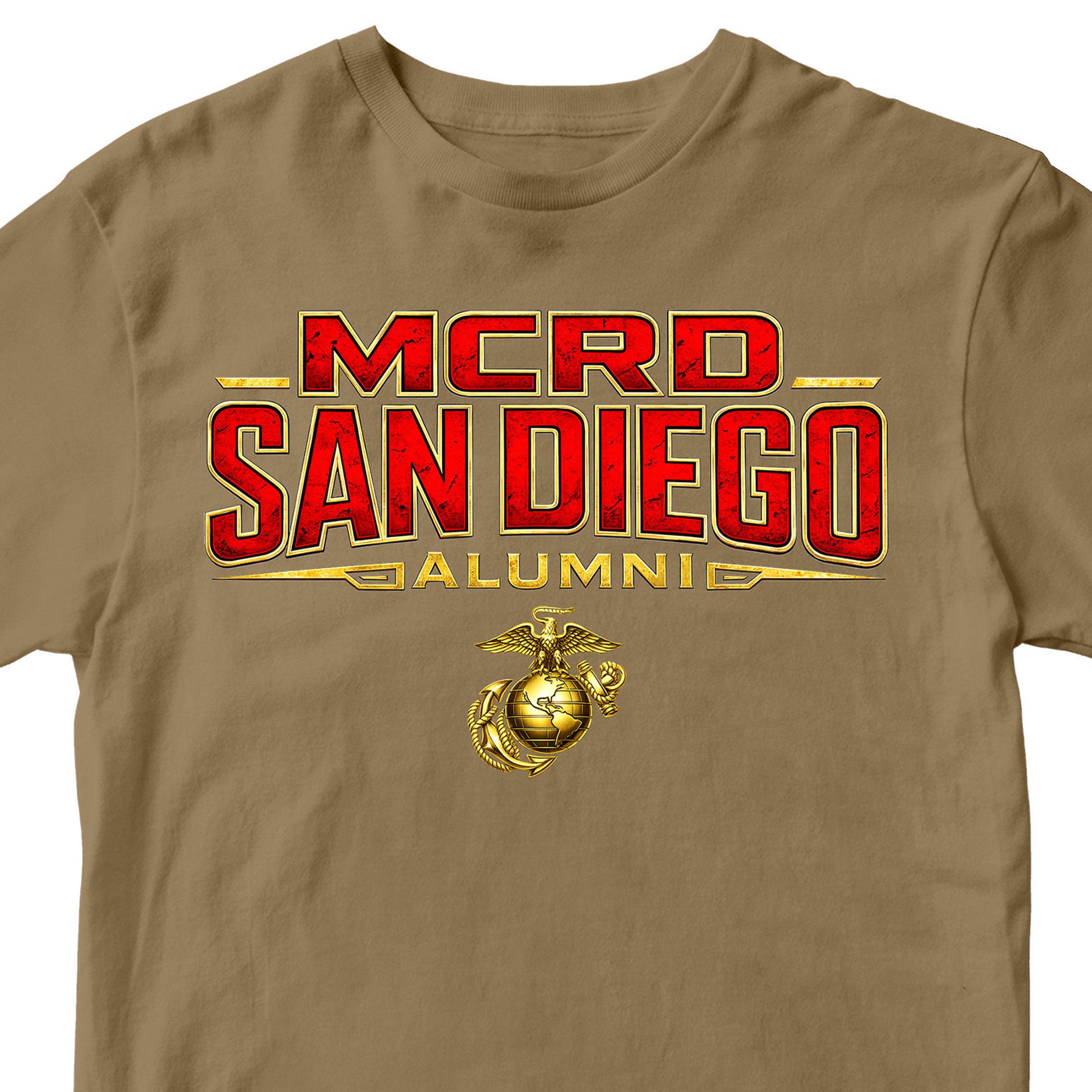 United States Marine Corps San Diego alumni shirt featuring EGA emblem. Brown MCRD San Diego Tee.