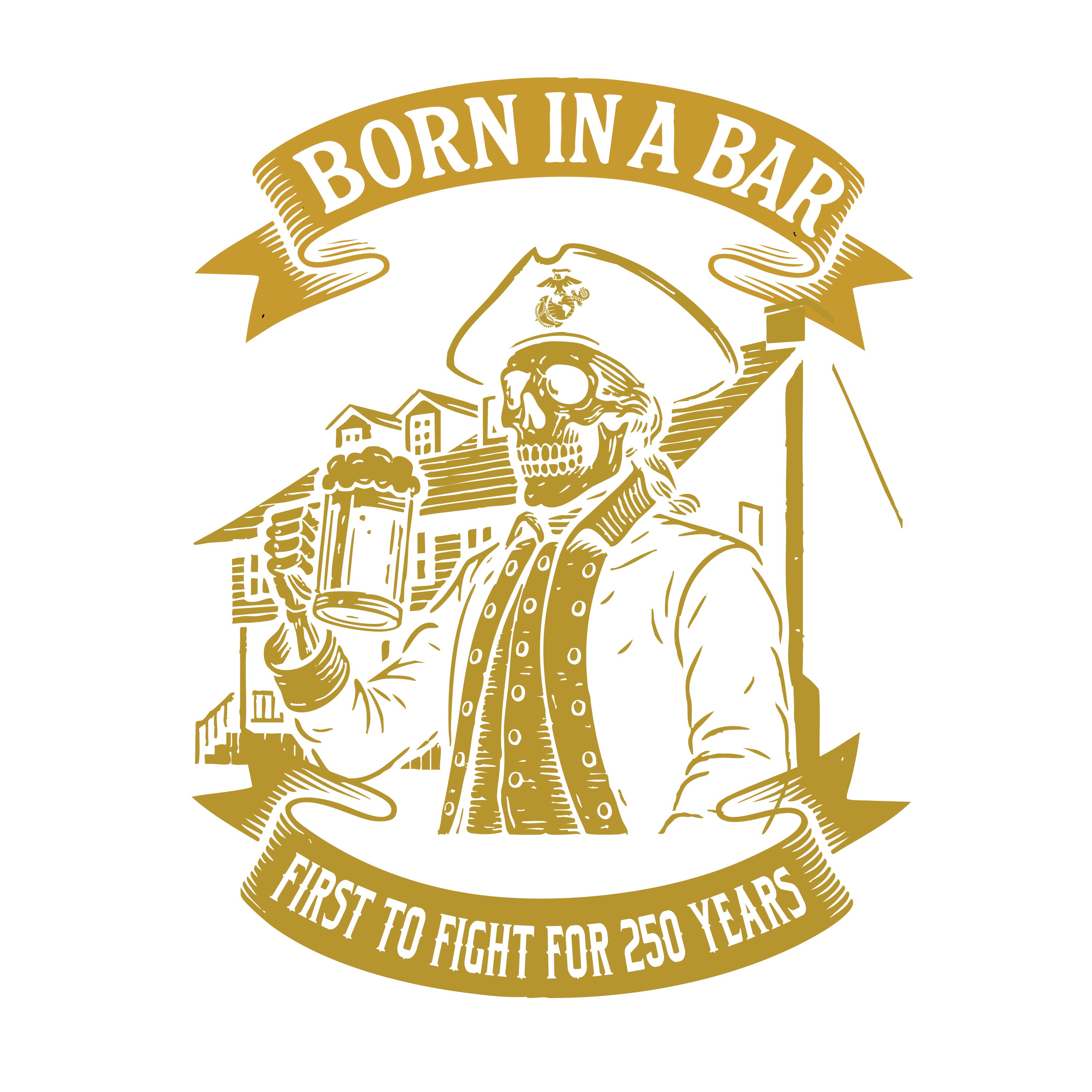 Marines Born In A Bar Skull 250th Birthday Performance T-shirt