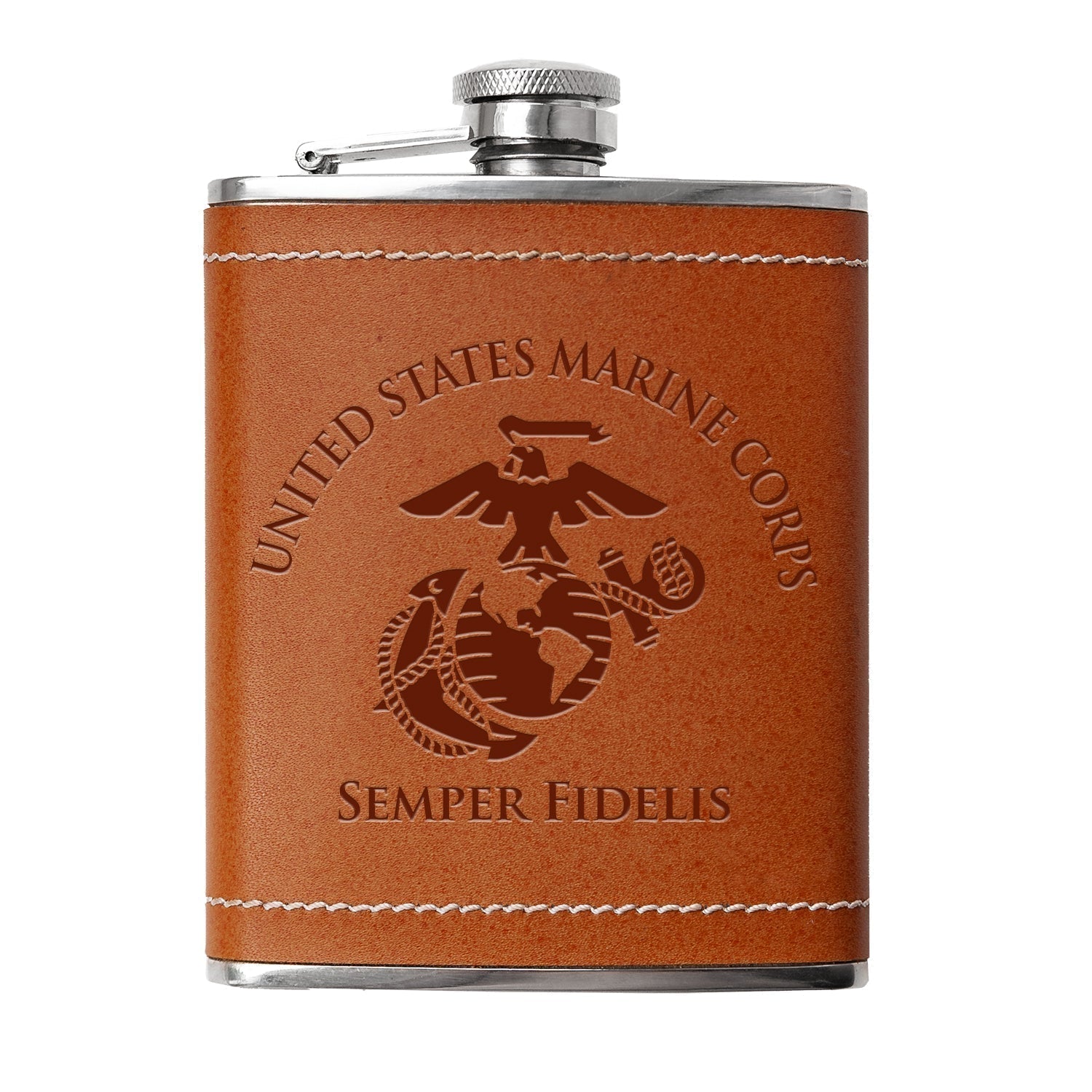 Leather wrapped USMC 8 oz Flask | Stainless Steel Hip Flask for Liquor
