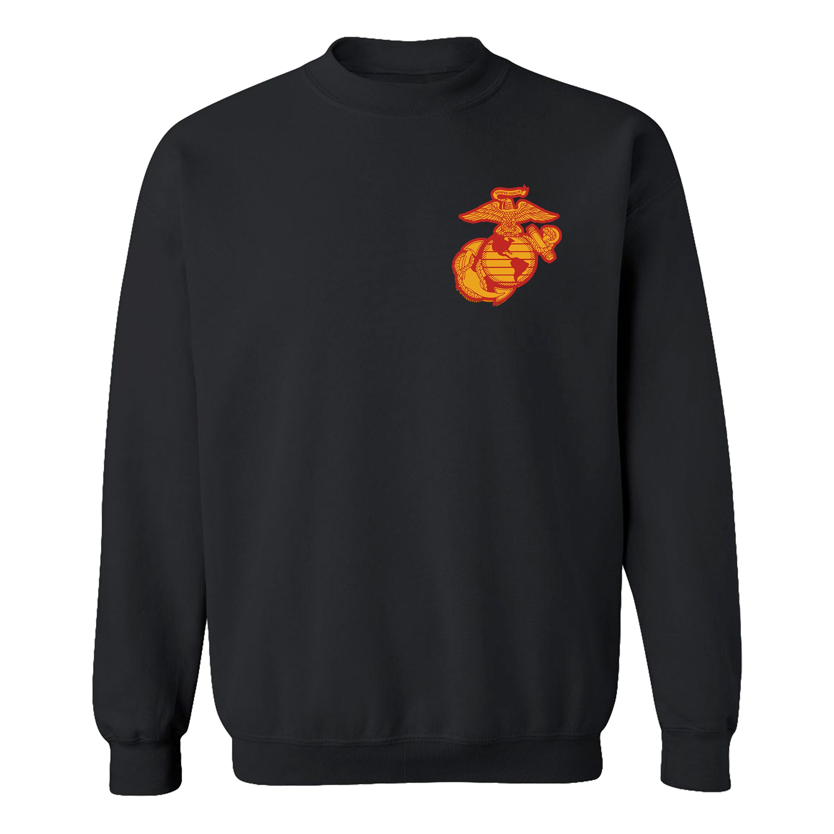Black USMC Sweatshirt with chest EGA. Marines Motorcycle Sweatshirt