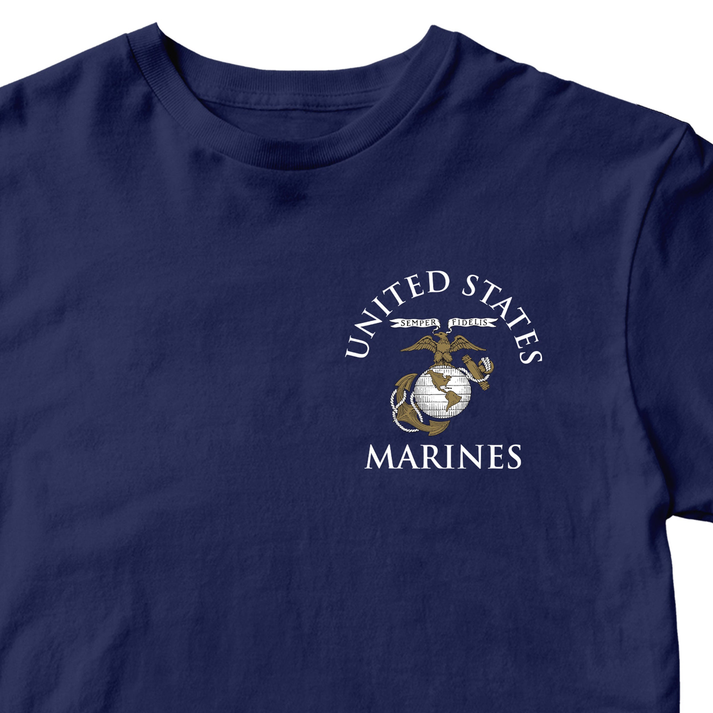Navy Marine Corps tee featuring United States Marines text and EGA emblem chest seal