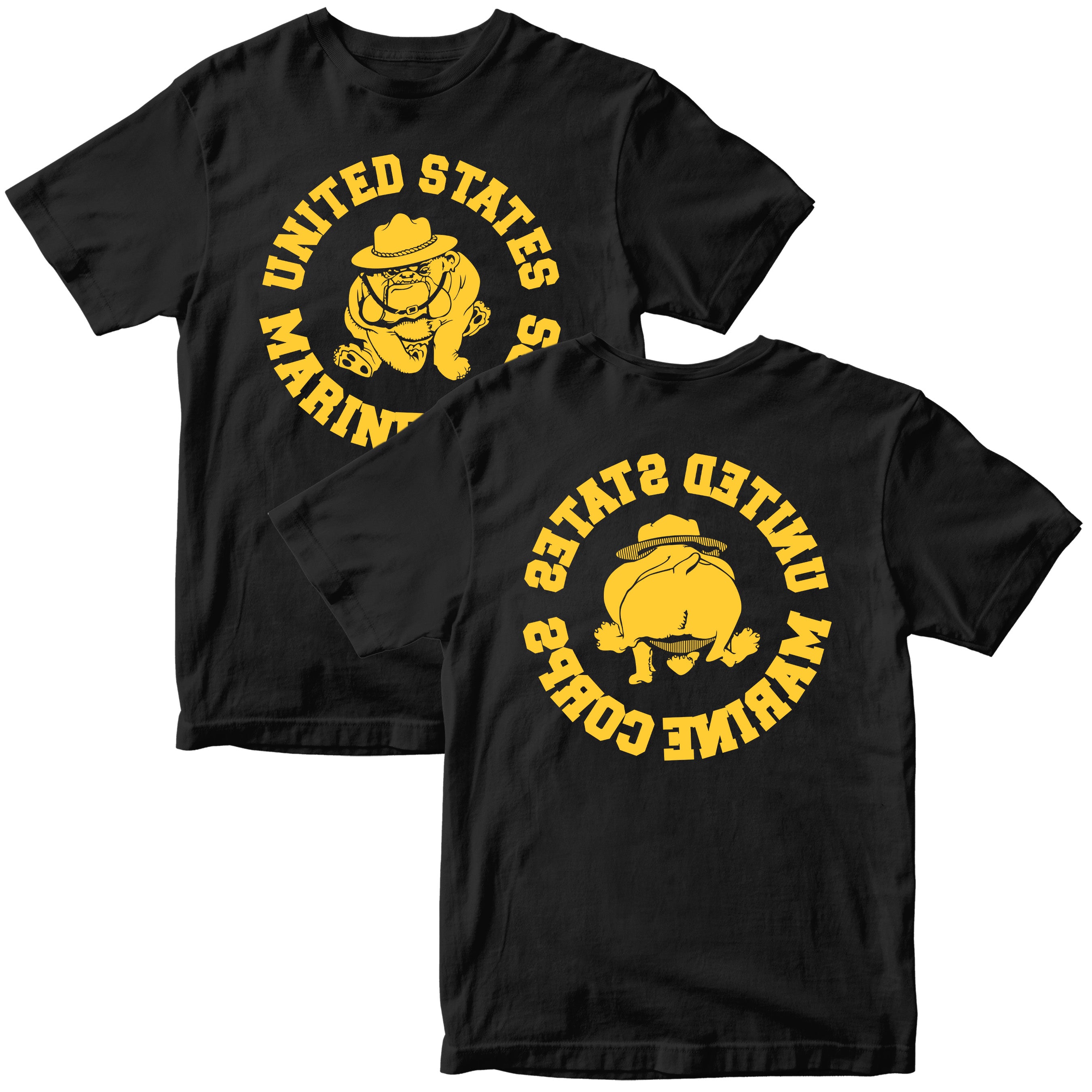 Marines Vintage Bulldog Black T-shirt. USMC Bulldog PT Tee