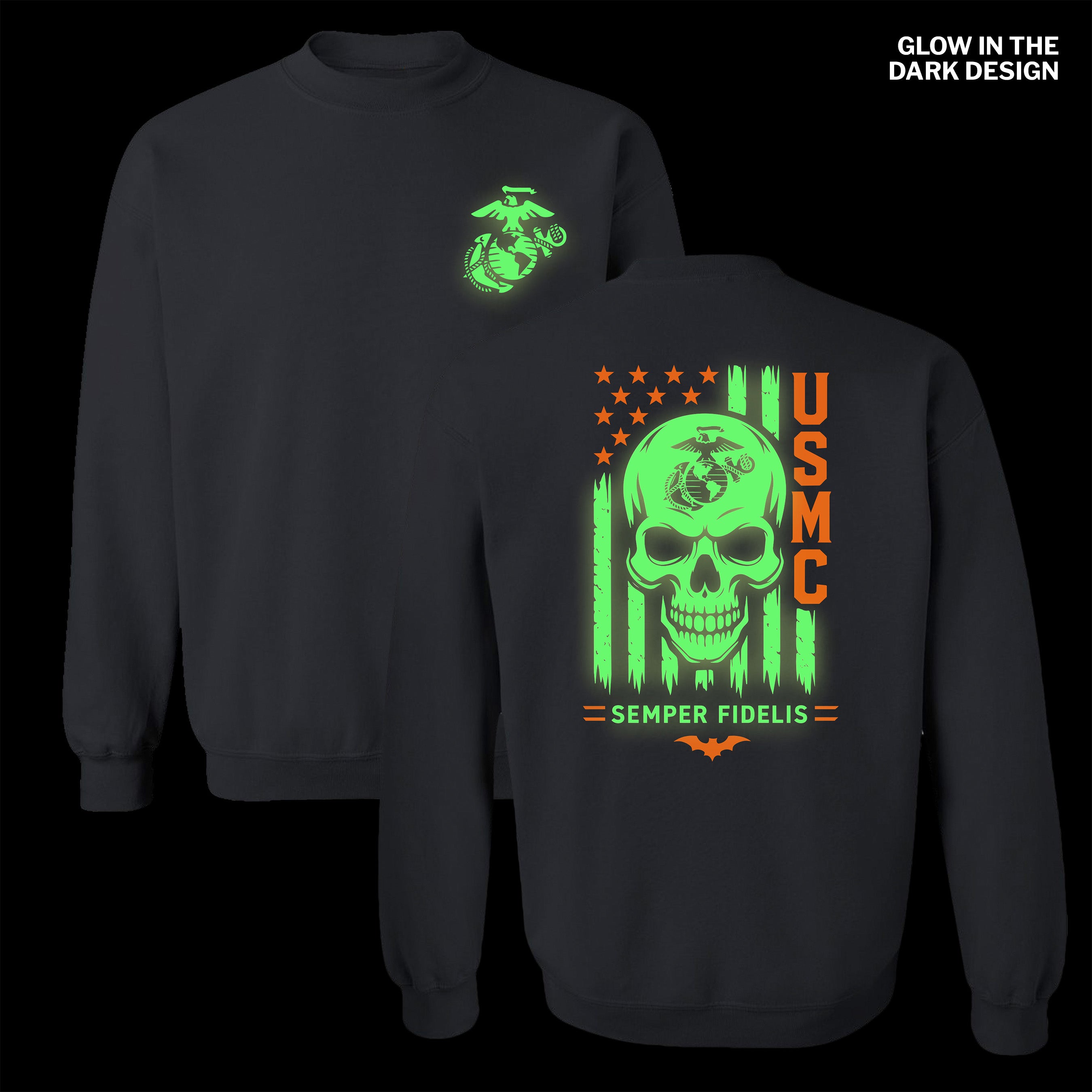 USMC Skull & Stripes Glow-in-the-Dark Halloween Sweatshirt
