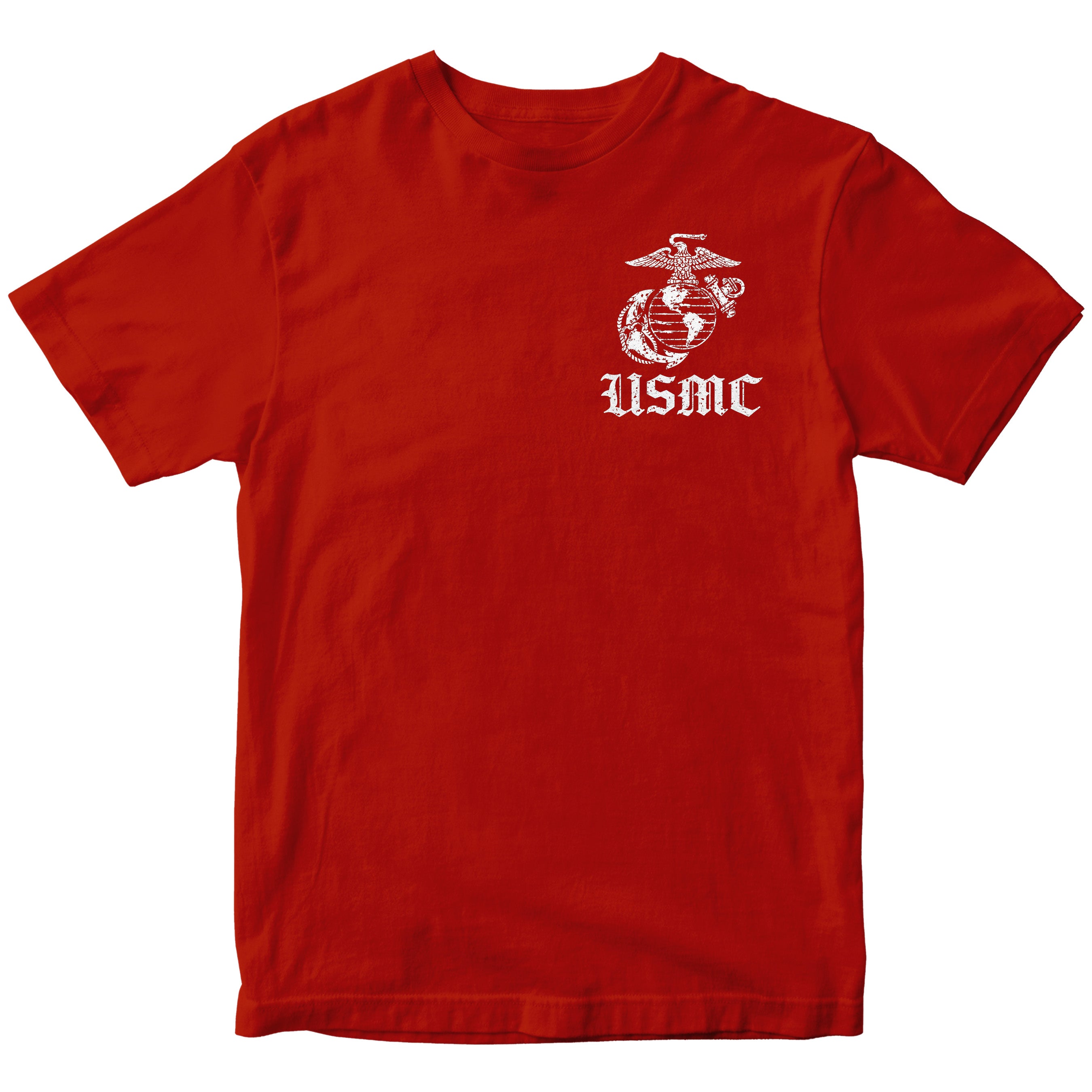 red USMC Oath of Enlistment T-shirt with Eagle Globe and Anchor