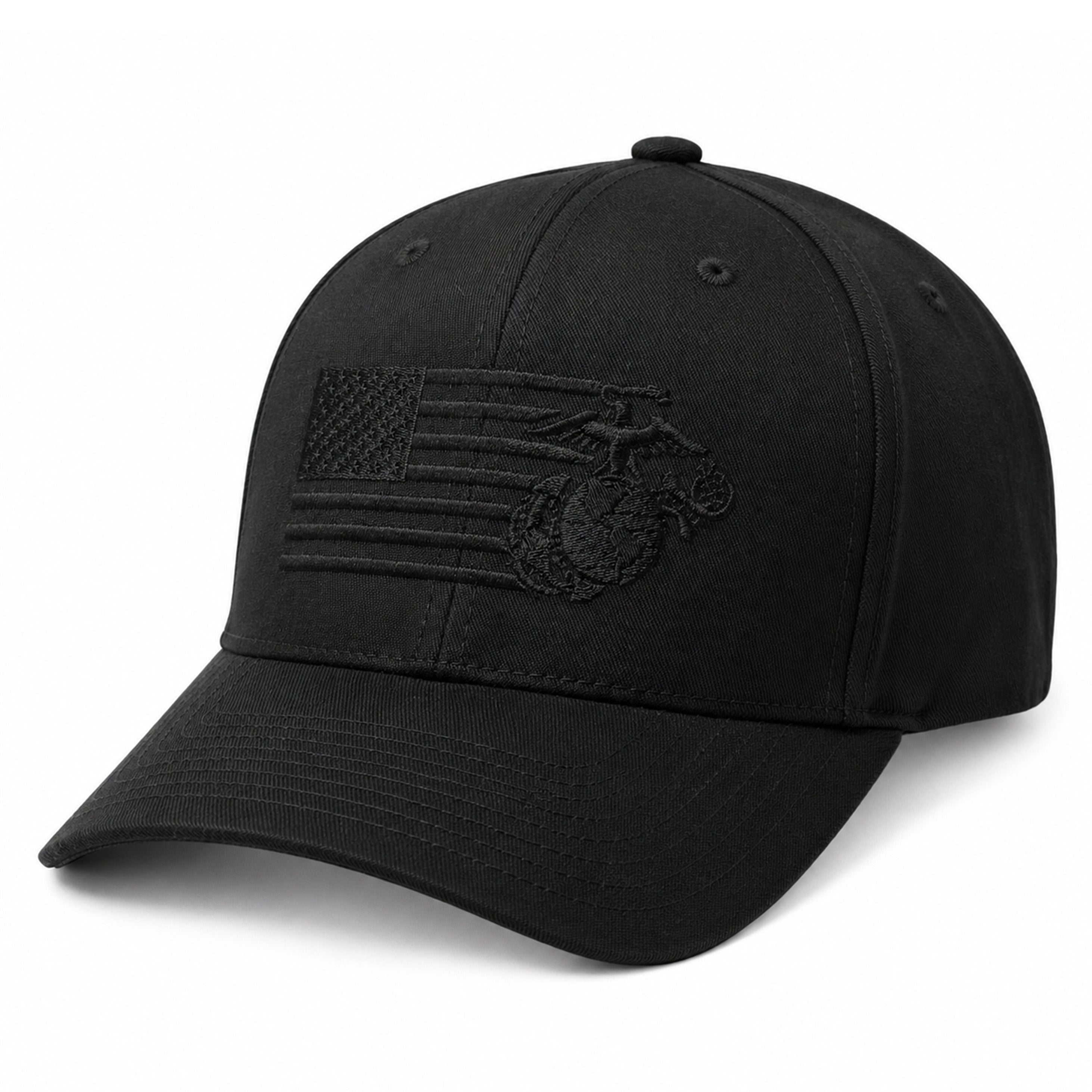 USMC Blackout Flag & EGA Embroidered Hat <br> Flexible Fit USMC Cover