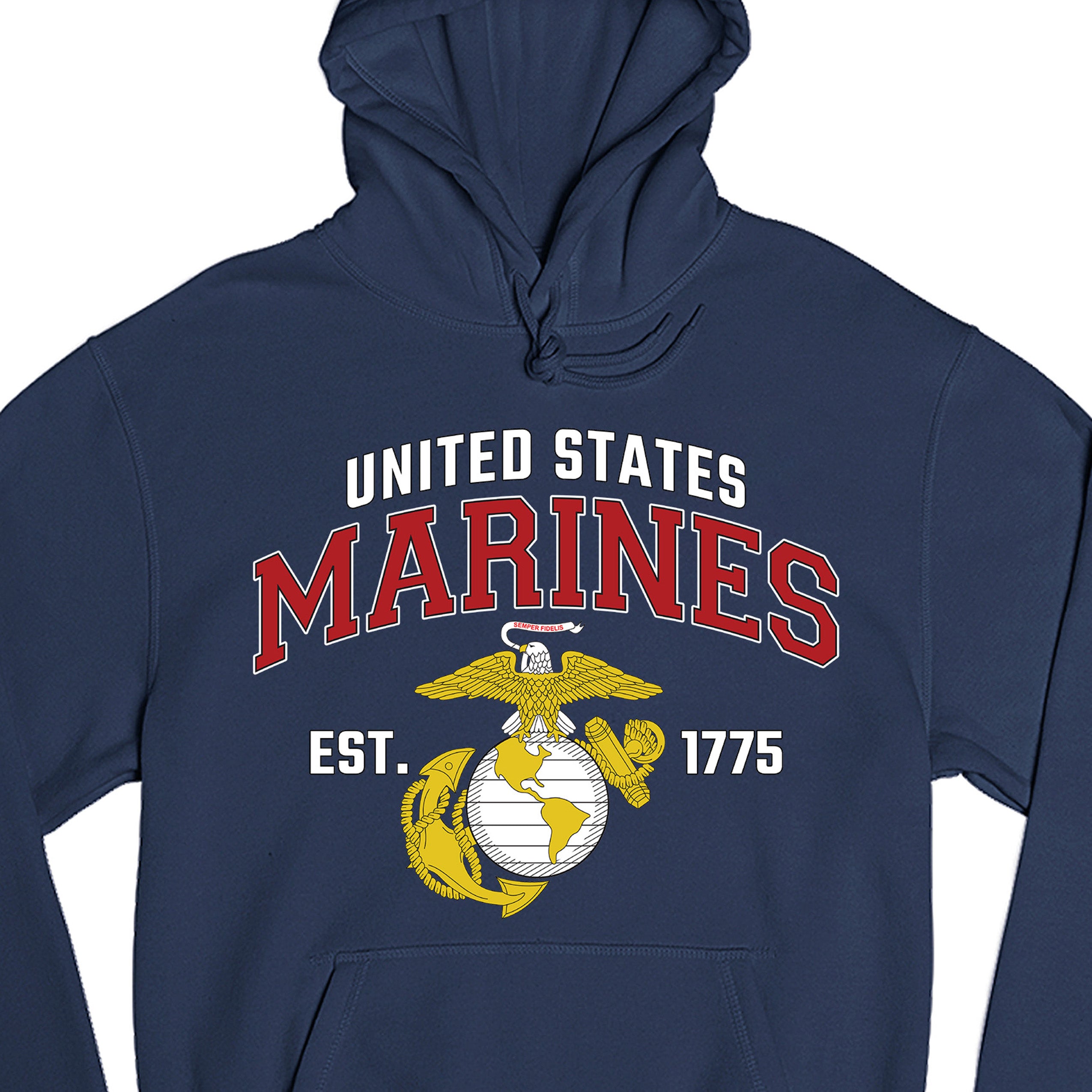 Navy USMC Hoodie with 'United States Marines' text and EGA