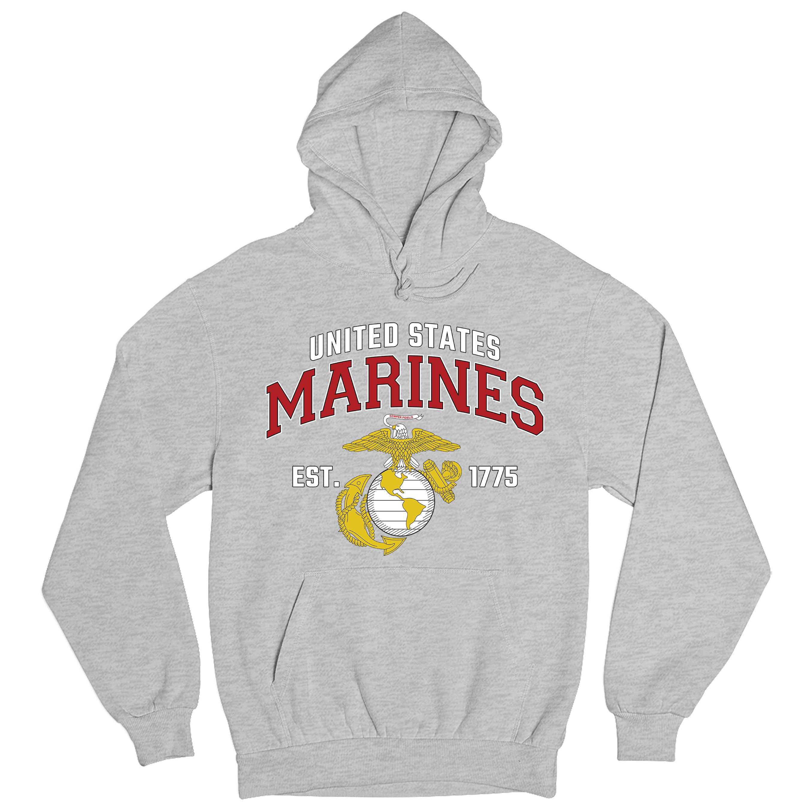 Grey USMC Hoodie with 'United States Marines' text and EGA