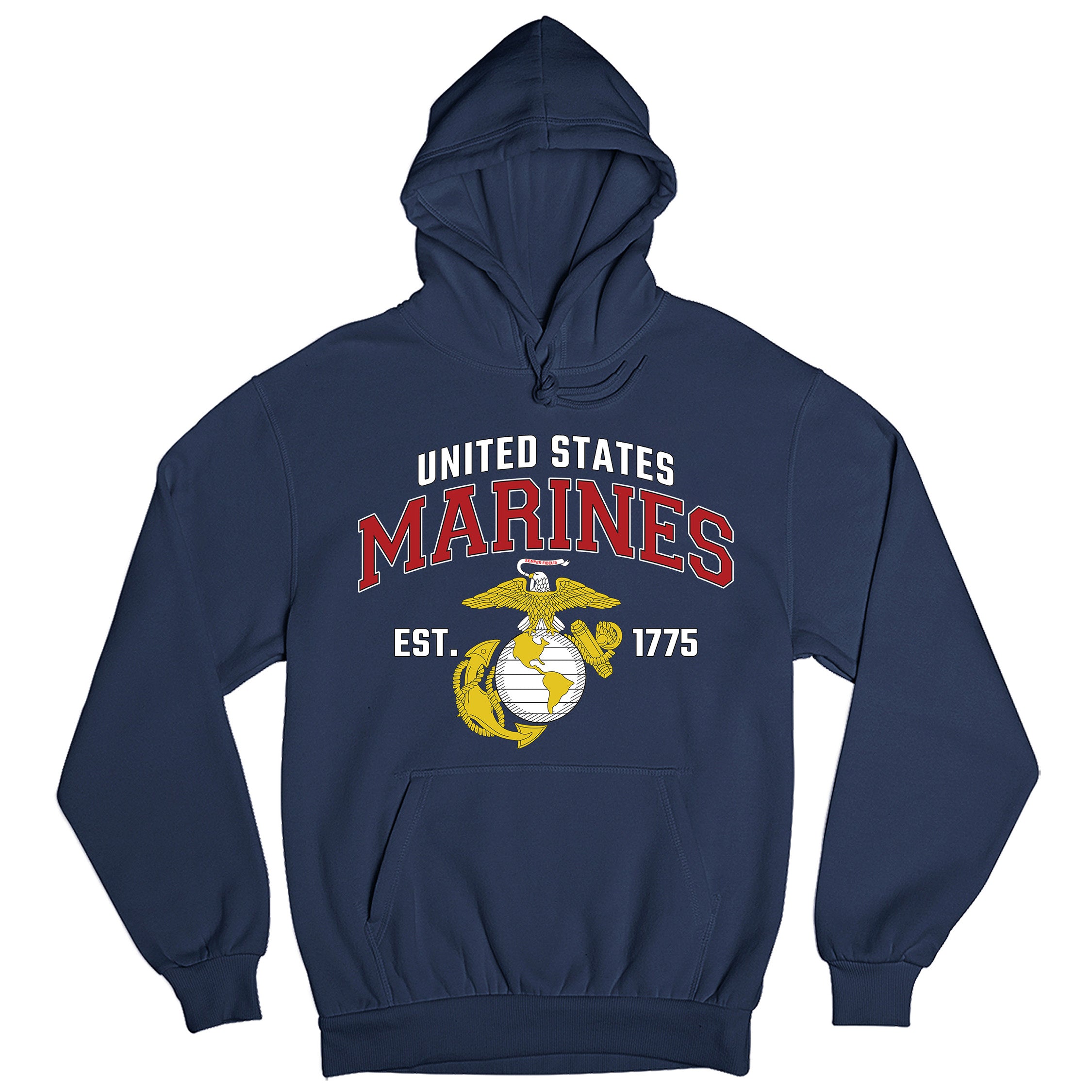 Navy USMC Hoodie with 'United States Marines' text and EGA