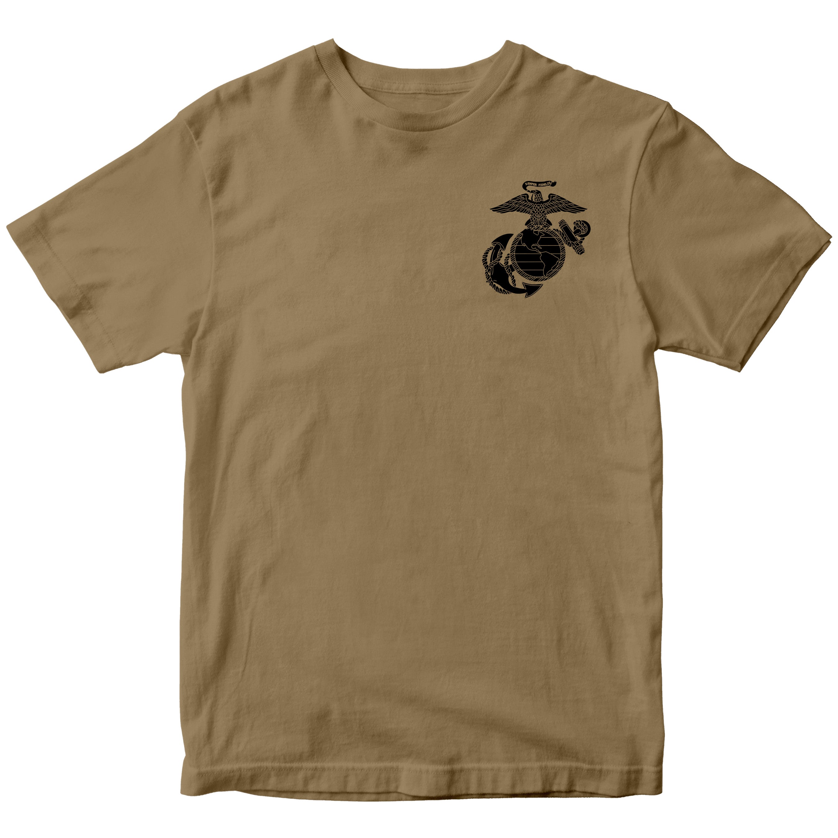 Marines vintage EGA chest seal T-shirt with Eagle Globe and Anchor cotton tee. Brown USMC Tee