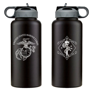 1st Battalion 4th Marines USMC Unit logo water bottle, First Battalion Fourth Marines Unit Logo hydroflask, 1/4 USMC, Marine Corp gift ideas, USMC Gifts for women 32 Oz Water bottle