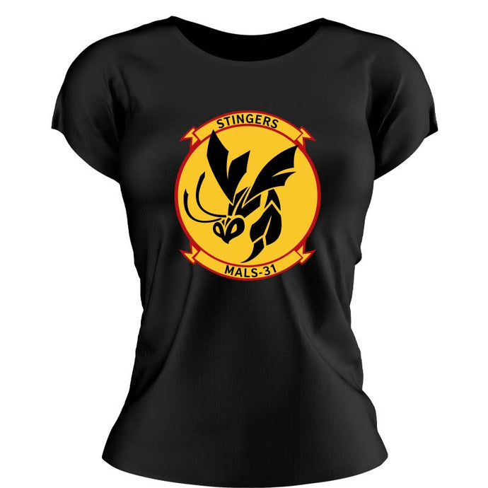 Marine Aviation Logistics Squadron 31 (Mals-31) Women's Unit Logo T-Shirt, MALS-31 Stingers USMC Unit logo, MALS-31 Marines USMC Stingers