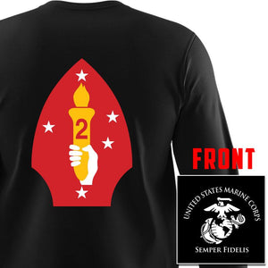 2nd Marine Division USMC long sleeve Unit T-Shirt, 2nd Marine Division logo, USMC gift ideas for men, Marine Corp gifts men or women black
