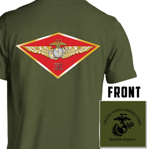 3rd MAW USMC Unit T-Shirt, 3rd MAW, USMC unit gear, 3rd MAW logo, 3rd Marine Aircraft Wing logo, USMC gift ideas for men, Marine Corp gifts men or women od green pt shirt