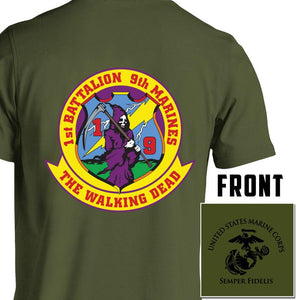 1st Bn 9th Marines USMC Unit T-Shirt, 1st Bn 9th Marines logo, USMC gift ideas for men, Marine Corp gifts men or women