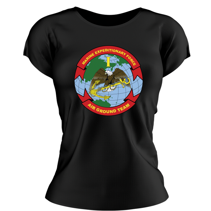 I Marine Expeditionary Force (IMEF), IMEF USMC Unit ladie's T-Shirt, IMEF USMC Unit logo, USMC gift ideas for women, Marine Corp gifts for women IMEF