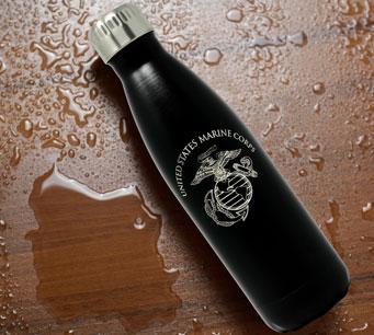 17oz Marine Corps Stainless Steel Black Water Bottle, USMC Water Bottle, Marine Corps Water Bottle