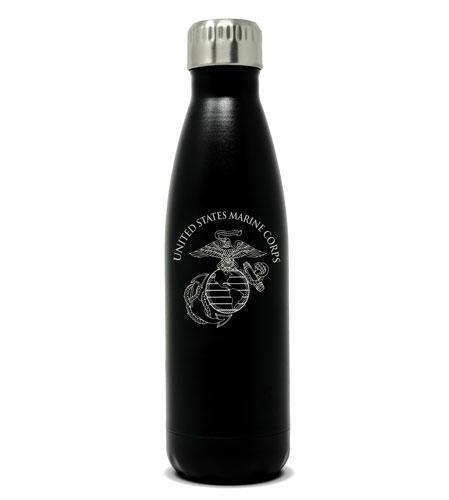 17oz Marine Corps Stainless Steel Black Water Bottle, USMC Water Bottle, Marine Corps Water Bottle