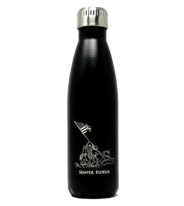 17oz Marine Corps Stainless Steel Black Water Bottle, USMC Water Bottle, Marine Corps Water Bottle