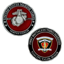 USMC 1stBn 3rd Marines Unit Coin, 1stBn 3rd Marines Coin, First Battalion Third Marines Unit Coin, 1st Battalion 3rd Marines