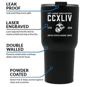 USMC Black Double Wall Vacuum Insulated Stainless Steel 2019 Marine Corps Birthday Tumbler