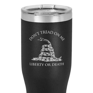 Gadsden Flag 20 oz Black Double Wall Vacuum Insulated Stainless Steel Gadsden flag Tumbler Travel Mug