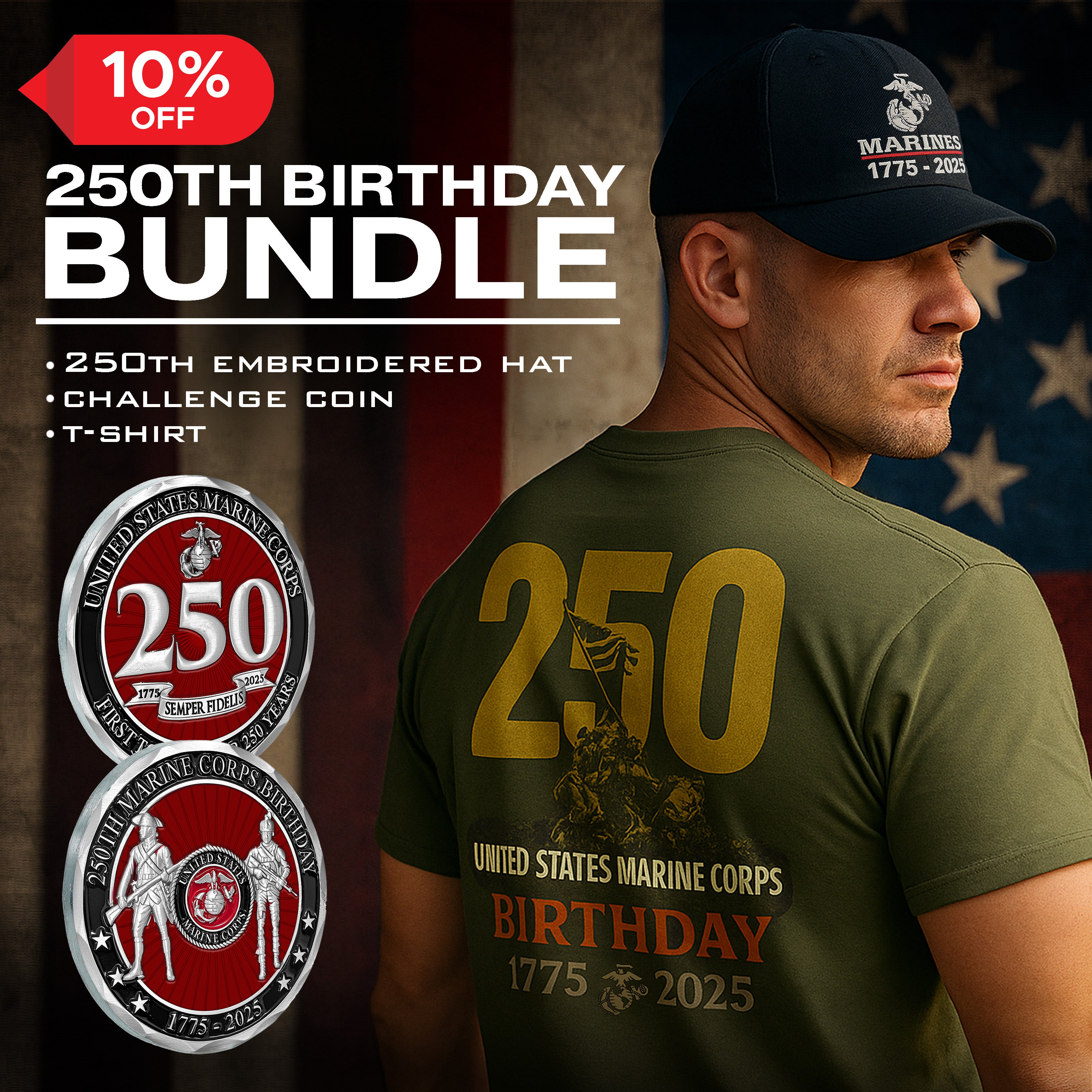 The 250th BUNDLE (Coin, Hat, & Tee - Discount Applied)