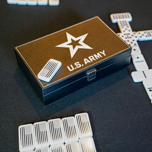 US Army Double Nine Dominoes Set in Leather Box - Army Dominoes