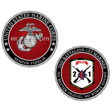 USMC 2ndBn 1st Marines Unit Coin, Second Battalion First Marines Unti Coin, 2/1 USMC Coin, 2/1 Unit Coin, 2nd Battalion 1st Marines