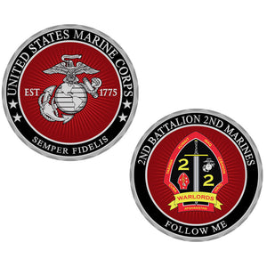 2nd Battalion 2nd Marines Unit Coin, USMC 2/2 Unit Coin, Second Battalion Second Marines Unit Coin, 2ndBn 2nd Marines Coin