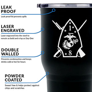 1st Battalion 8th Marines (1/8) USMC Unit logo tumbler, First Battalion Eighth Marines coffee cup, First Battalion Eighth Marines USMC, Marine Corp gift ideas, USMC Gifts for women 30 Oz Tumbler