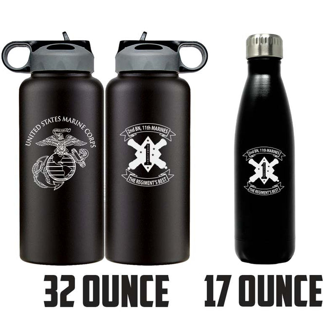 2nd Bn 11th Marines logo water bottle, 2dBn 11th Marines hydroflask, Second Battalion Eleventh Marines USMC, Marine Corp gift ideas, USMC Gifts for women flask 