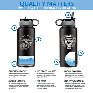 Third Battalion Fourth Marines Unit Logo water bottle, 3d Bn 4th Marines hydroflask, 3/4 Marines, USMC, Marine Corp gift ideas, USMC Gifts for men or women 32 Oz