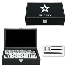 US Army Double Nine Dominoes Set in Leather Box - Army Dominoes