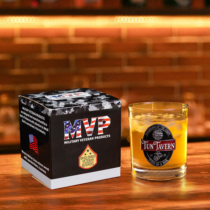 USMC Tun Tavern Rocks Drink Glass-Large Size Marine Corps Whiskey Glas
