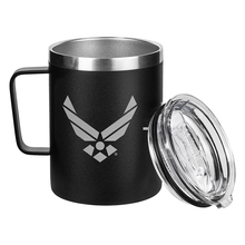 12 Oz Air Force Black Double Wall Vacuum Insulated Stainless Steel US Air Force Coffee Tumbler Travel Mug-Leakproof Lid