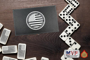 US Flag Double Nine Dominoes Set Black Leather Box