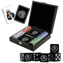 American Flag Patriotic Poker Chip Casino Set Black Leather Box with Two Decks Of Cards and Dice