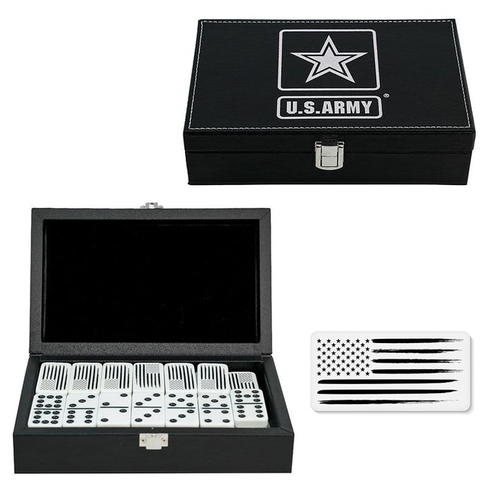 US Army Double Nine Dominoes Black Leather Box