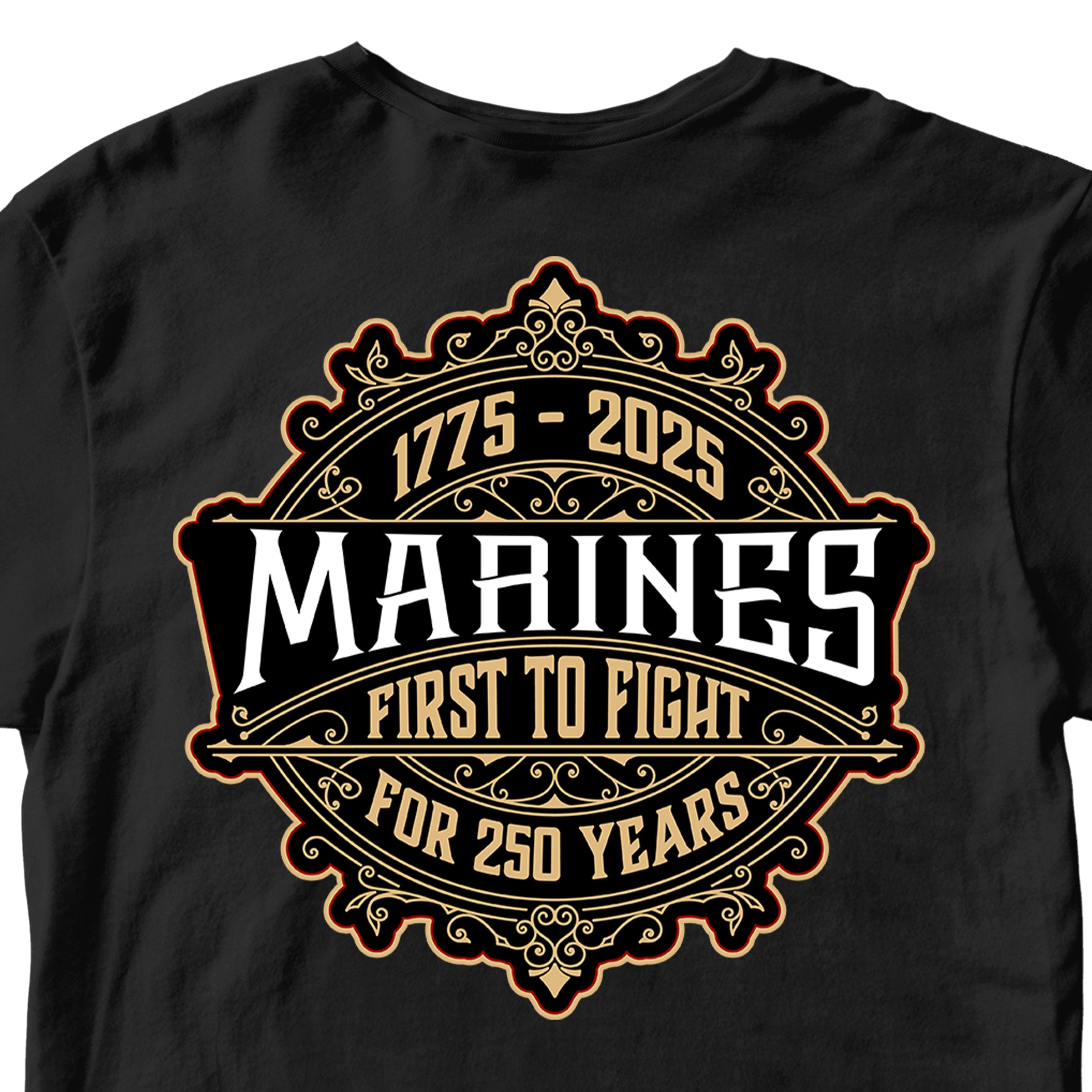 Marines 250th Birthday Whiskey Label T-shirt  <br> MADE IN USA