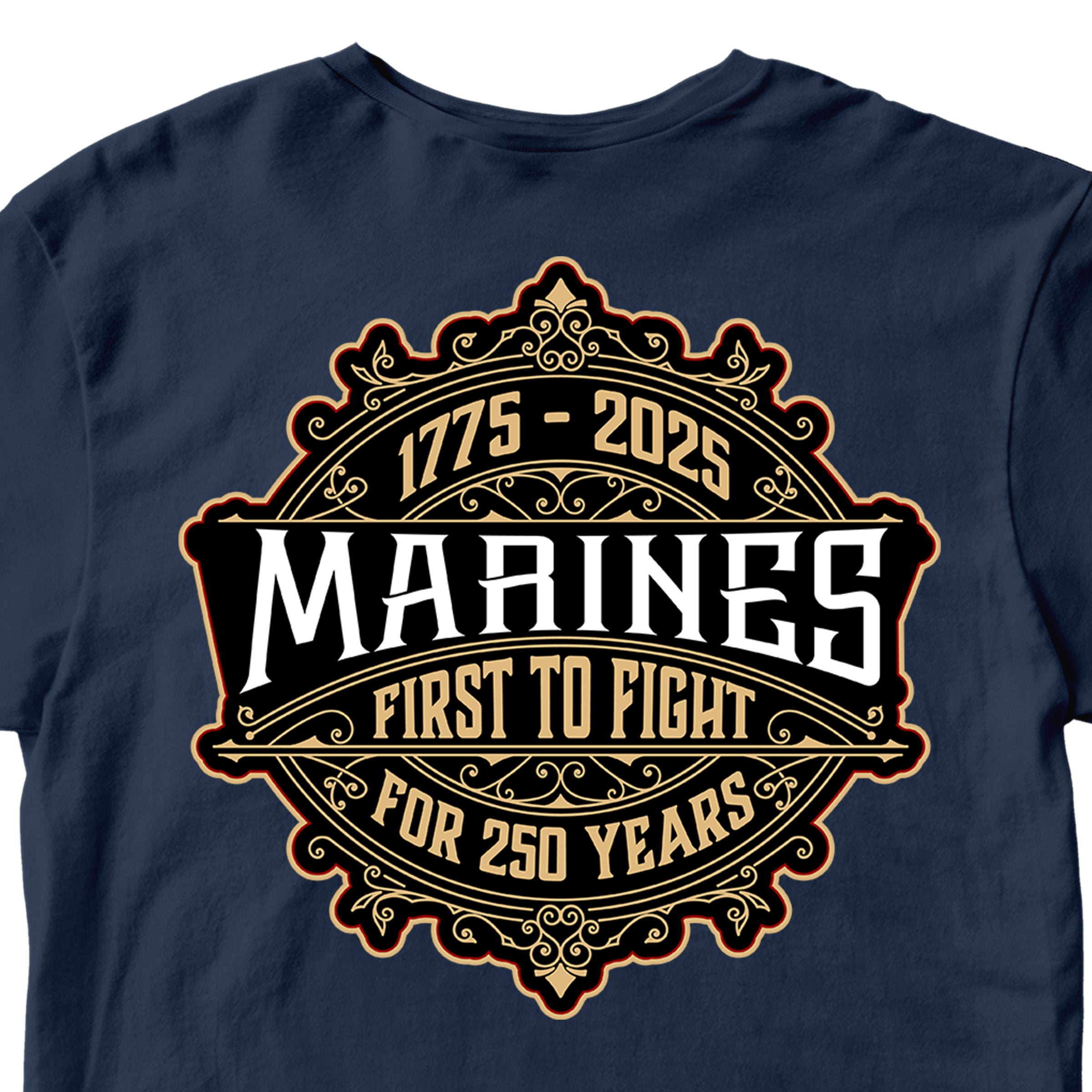 Marines 250th Birthday Whiskey Label T-shirt  <br> MADE IN USA