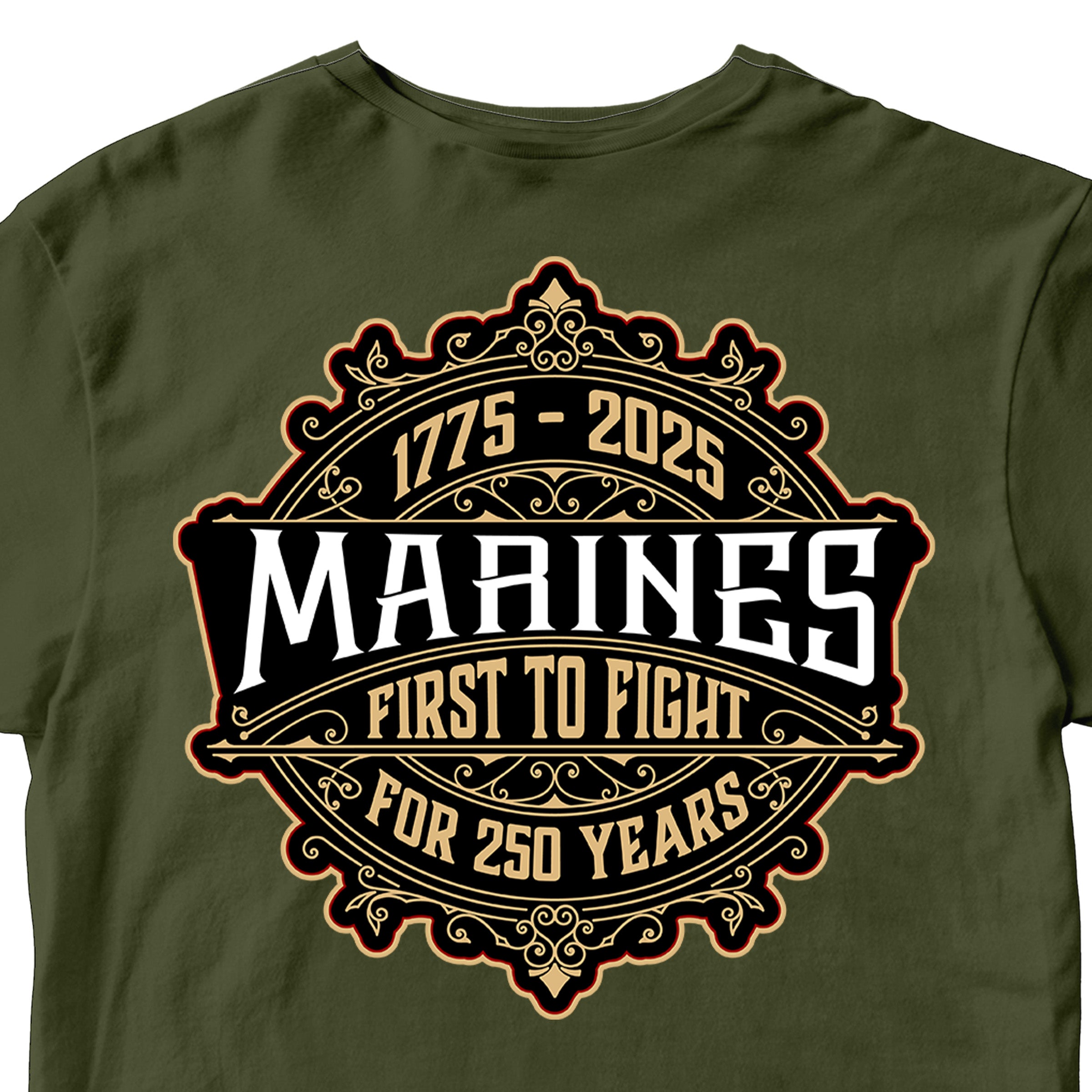 Marines 250th Birthday Whiskey Label T-shirt  <br> MADE IN USA