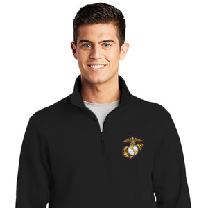 Embroidered 3.5 inch EGA Patch Marine Corps Quarter Zip Sweatshirt-MADE IN USA