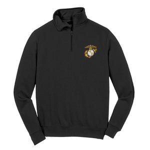 Embroidered 3.5 inch EGA Patch Marine Corps Quarter Zip Sweatshirt-MADE IN USA