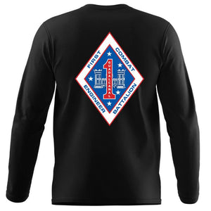 1st Combat Engineer Battalion Long Sleeve T-Shirt, 1st CEB long sleeve t-shirt, USMC 1st CEB unit t-shirt