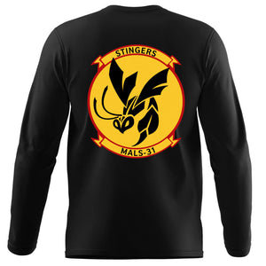 MALS-31 USMC long sleeve Unit T-Shirt, MALS-31, USMC gift ideas for men, USMC unit gear, MALS-31 logo, Marine Aviation Logistics Squadron 31 logo, Marine Corp gifts men or women 