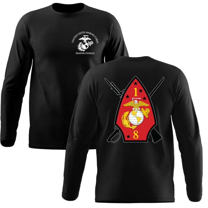 1st Battalion 8th Marines Long Sleeve T-Shirt, 1/8 Long Sleeve T-Shirt, USMC 1/8 unit t-shirt