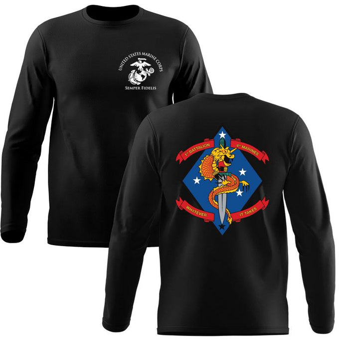 1st Battalion 4th Marines Long Sleeve T-Shirt, 1/4 Marines Long Sleeve T-Shirt, USMC 1/4 Unit t-shirt