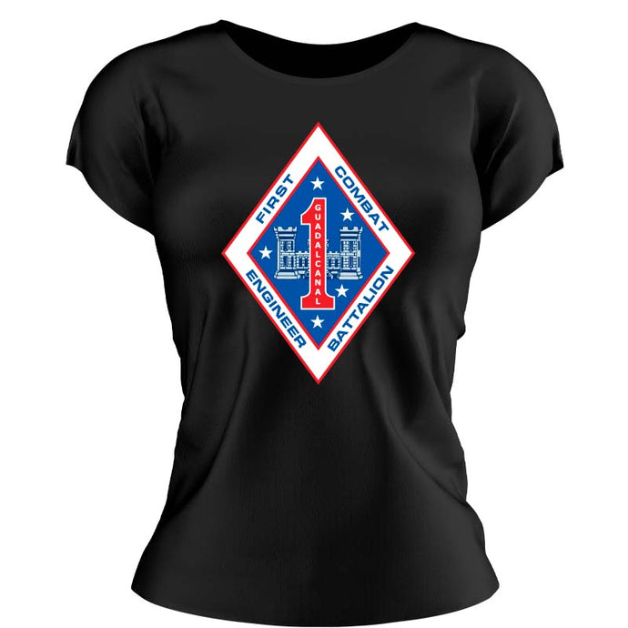 1st CEB Women's USMC Unit T-Shirt, 1st CEB logo, 1st Combat Engineer Battalion, USMC gift ideas for women