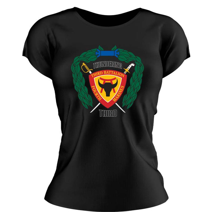 Third Battalion Fourth Marines USMC Unit ladie's T-Shirt,  3/4 USMC Unit logo, USMC gift ideas for women, Marine Corp gifts for women 3rd Battalion 4th Marines